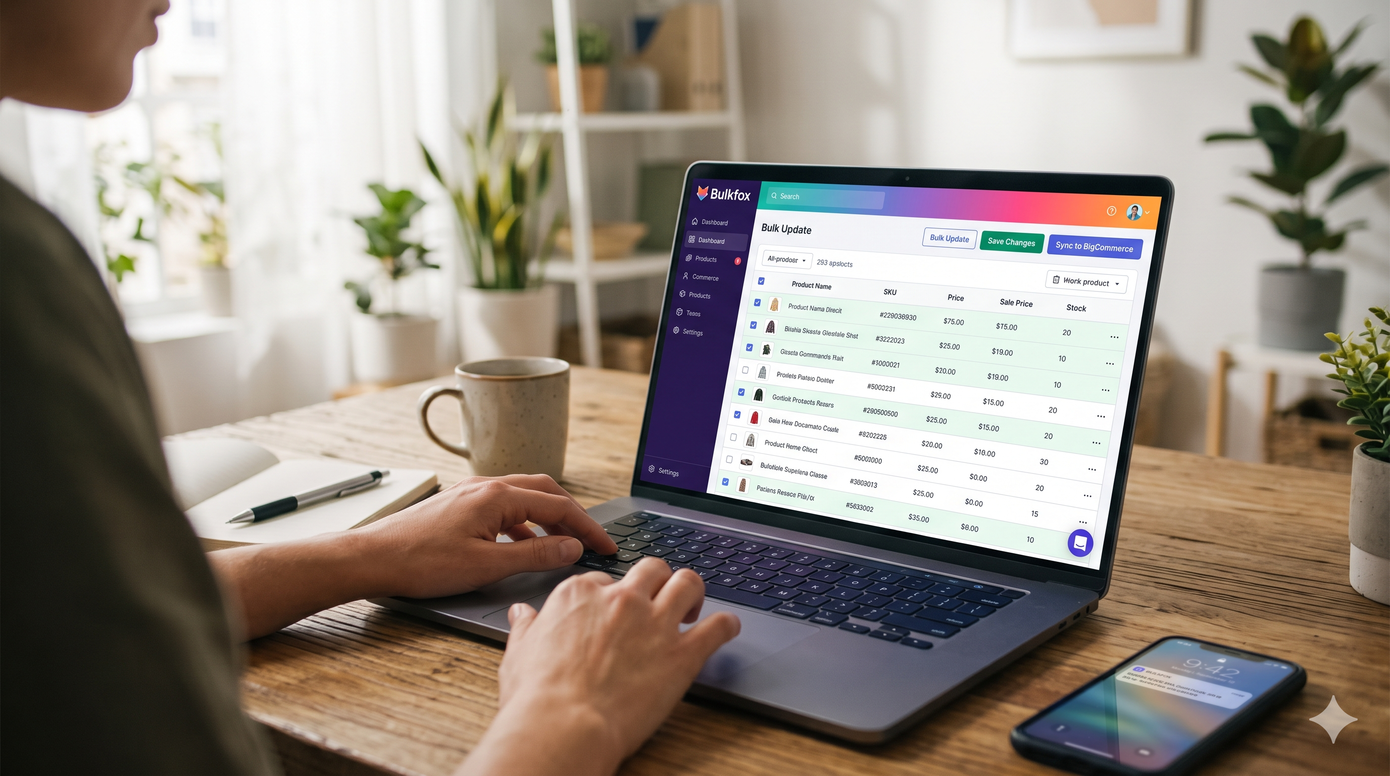 A person working with Bulkfox Bigcommerce plugin